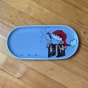 Hand-Painted Holiday Mouse Ceramic Tray - Light Blue